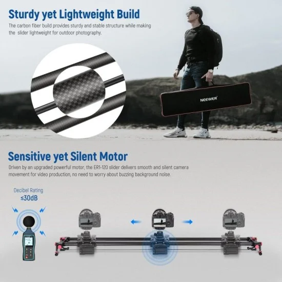Neore Carbon Fiber Motorized Camera Slider with App and Remote Control - Black